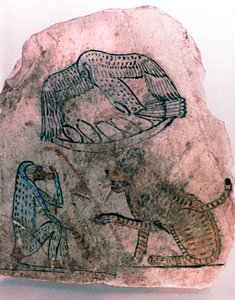 Fragmento de Ostracon, Chita, Pássaro e Macaco, Egito de Unbekannt