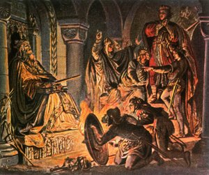 Otto III visita a tumba de Carlos Magno, 1000 dC, 1936. de Unbekannt