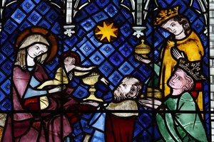 A Catedral de Nossa Senhora de Estrasburgo. Janela de vidro manchado. A Natividade. A adoração dos Magos. Século XIV. Estrasburgo. França. de Unbekannt