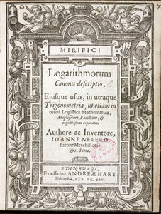 Página de título de "Mirifici logarithmorum canonis descriptio" (O maravilhoso cânone dos logaritmos) de John Napier, Barão de Merchiston (1550-1617), publicado em Edimburgo (Escócia) em 1614 de Unbekannt