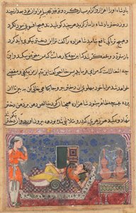 Página de Contos de um papagaio Tuti-nama: Décima oitava noite: Khalis retribui ..., c. 1560 de Unbekannt