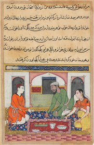 Página de Contos de um papagaio Tuti-nama: Quadragésima noite: Shahr-Arai e seu marido ..., c. 1560 de Unbekannt