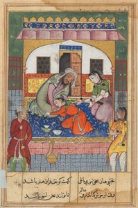 Página de Contos de um papagaio Tuti-nama: Quadragésima segunda noite: Arrependendo-se de sua conduta ..., c. 1560 de Unbekannt
