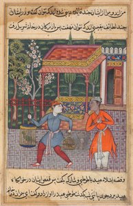 Página de Contos de um papagaio Tuti-nama: Quadragésima segunda noite: O mercador de Tirmiz ..., c. 1560 de Unbekannt