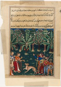 Página de Contos de um papagaio Tuti-nama: Décima segunda noite: A filha dos comerciantes ..., c. 1560 de Unbekannt