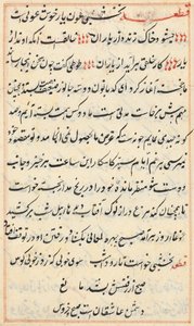 Página de Contos de um Papagaio Tuti-nama: página de texto, c. 1560. de Unbekannt