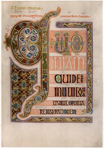 Página do texto iluminado do Evangelho de São Lucas, c700 de Unbekannt