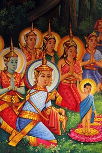 Pintura representando o aniversário de Buda (Wesak) em Wat Than Phnom Penh Cambodge de Unbekannt