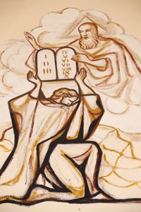 Pintura na catedral de Lome : Moisés e as mesas da lei, Lome, Togo de Unbekannt