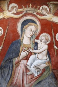 Pintura na basílica de Santa Caterina, Galatina, Apúlia : Anjos coroando Maria segurando Jesus, Galatina, Itália de Unbekannt