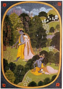 Pintura de Radha e Krishna em um bosque de Unbekannt