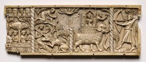 Painel de um caixão com cenas de Courtly Romances, 1330-1350 ou posterior. de Unbekannt