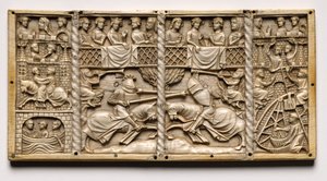 Painel de um caixão com cenas de Courtly Romances, c. 1330-1350 ou posterior. de Unbekannt