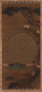 Pavão, peônias e pinheiros, período Edo, 1615-1868. de Unbekannt