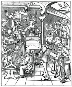 Personificação da música, com auxiliares, poeta e músicos, 1508, 1870 de Unbekannt