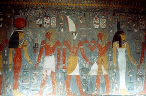 Faraó Horemheb com a deusa Ísis e o deus Hórus, Egito Antigo, século 14 aC de Unbekannt