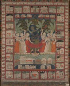 Tapeçaria de Pichvai com a Adoração de Shri Nathaji, 1825-1850. de Unbekannt