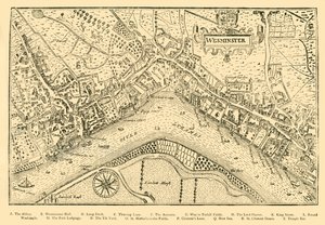 Plano de Westminster. Da pesquisa de Nordens, tomada no reino da rainha Elizabeths, 1593, 1881. de Unbekannt