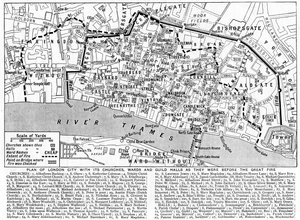 Plano da cidade de Londres mostrando igrejas, alas e salões de guilda, 1926-1927 de Unbekannt