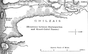 Plano da estrada do passo Shutargardan para Cabul, c1880 de Unbekannt