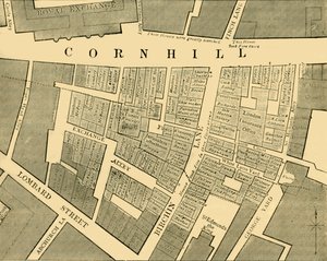 Plano que mostra a extensão do grande incêndio em Cornhill em 1748, c1872. de Unbekannt