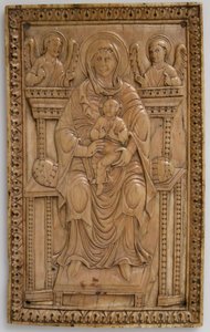 Placa com a Virgem Entronizada e o Menino, Carolíngia, 850-875. de Unbekannt