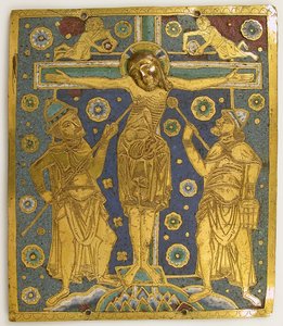 Placa com a crucificação entre Longinus e Stephaton e Personificações..., alemão, c1200. de Unbekannt
