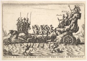 Ilustração 9: Argonautas Hicleus e Naucleus lideraram o flutuador de Netuno Hicleo e Naucleo Argo..., 1664. de Unbekannt