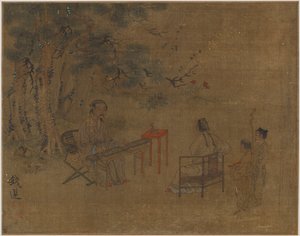 Tocando a cítara sob pinheiros, possivelmente dinastia Ming, 1368-1644. de Unbekannt