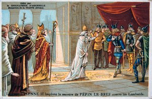 O Papa Estêvão II defende a segurança de Pepin, o Curto, dos lombardos, c750 dC, século XIX de Unbekannt