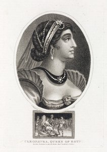 Retrato de Cleópatra (Thea Philopator, 69-30 a.C.), com uma cena que retrata a sua ascensão ao trono do Egipto, rodeada de legionários romanos de Unbekannt