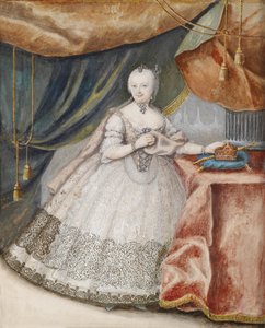 Retrato da imperatriz Maria Theresia da Áustria 1717-1780 em vestido longo de renda, c. 1740 de Unbekannt