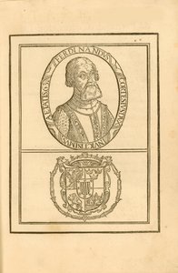 Retrato de Hernán Cortés 1485-1547 com seu brasão de armas, 1588. de Unbekannt