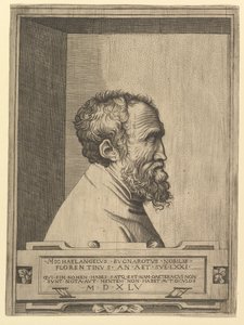 Retrato de Michelangelo no perfil voltado para a direita dentro de um recesso, 1545. de Unbekannt
