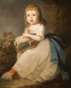 Retrato de uma criança com uma ovelha de brinquedo, 1850. de Unbekannt