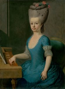Retrato de uma menina de azul no cembalo de Unbekannt