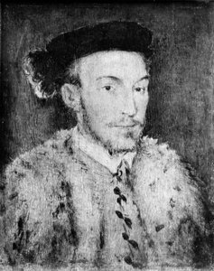 Retrato de um homem com um casaco de pele branca.