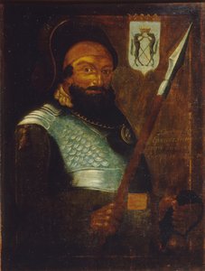 Retrato do líder dos cossacos, conquistador da Sibéria Yermak Timopheyevich -1585, início do século XVIII. de Unbekannt