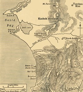 Posições das forças da ANZAC na península de Gallipoli na Turquia, Primeira Guerra Mundial, julho de 1915, c1920. de Unbekannt