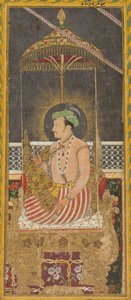 Retrato póstumo do imperador Jahangir sob um dossel reto, Caligrafia verso, c. 1650 de Unbekannt