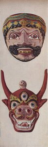 Culturas primitivas em máscaras rituais e festivais - Máscara de festival e máscara de rosto de vaca, c1935 de Unbekannt