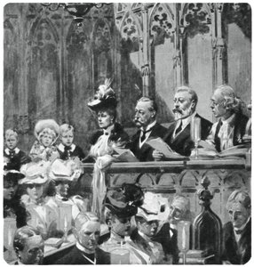 Príncipe Albert no serviço de ação de graças da abadia pelo retorno seguro dos pais da Índia, 1906 1937 de Unbekannt