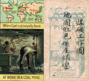 Principais áreas de mineração de carvão, da série de cartões de cigarro "Produtos do Mundo" produzidos pela Wills Cigarros "Pirata" para o mercado chinês de Unbekannt