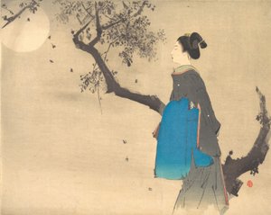 Vista de perfil de uma mulher passeando ao luar, ca. 1908. de Unbekannt