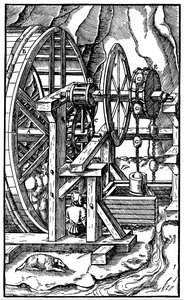 Bomba alimentada por homens em uma esteira, 1556 de Unbekannt