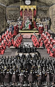 Rainha Elizabeth I no Parlamento, século XVI, c1902-1905 de Unbekannt