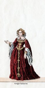 Rainha Katharine, figurino para peça de Shakespeares, Henrique VIII, século XIX de Unbekannt