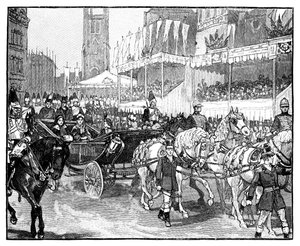 Rainha Victoria abrindo o viaduto Holborn, Londres, 1869 de Unbekannt