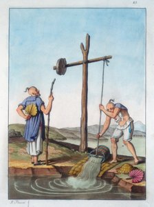 Levantando água por meio de um shaduf, China, 1825-1835 de Unbekannt