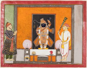 Raja Ram Singh adora Krishna como Brij Nathji, o noivo, c. 1820 de Unbekannt